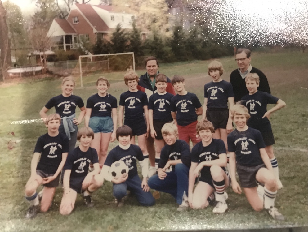 1979 soccer team posing on a football ground